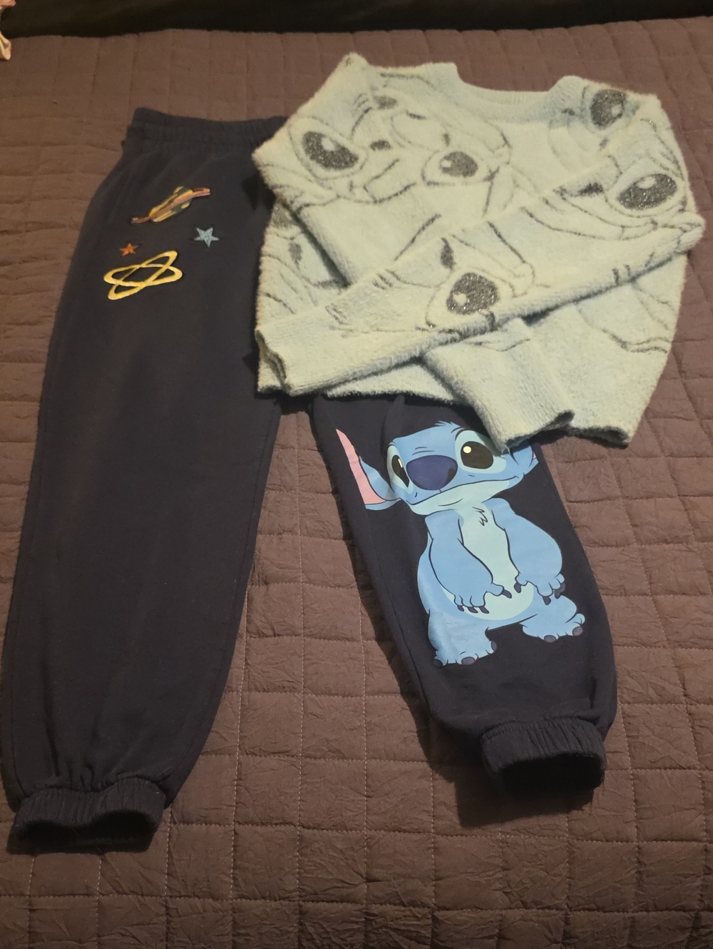 Disney Dark Navy Stitch Graphic Joggers With Light Blue Stitch Sweater